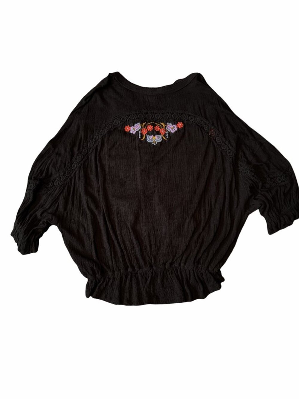 Free People Serafina Black Embroidered Lace Crochet Boho Festival Blouse Top S - Picture 5 of 11